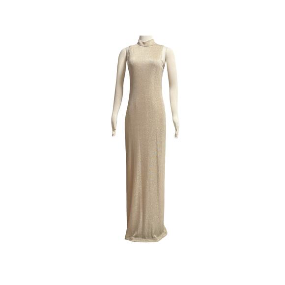 90s Filigree LTD Collection Metallic Gold Bodycon Gown Dress Made in USA Size 12 - Picture 1 of 9